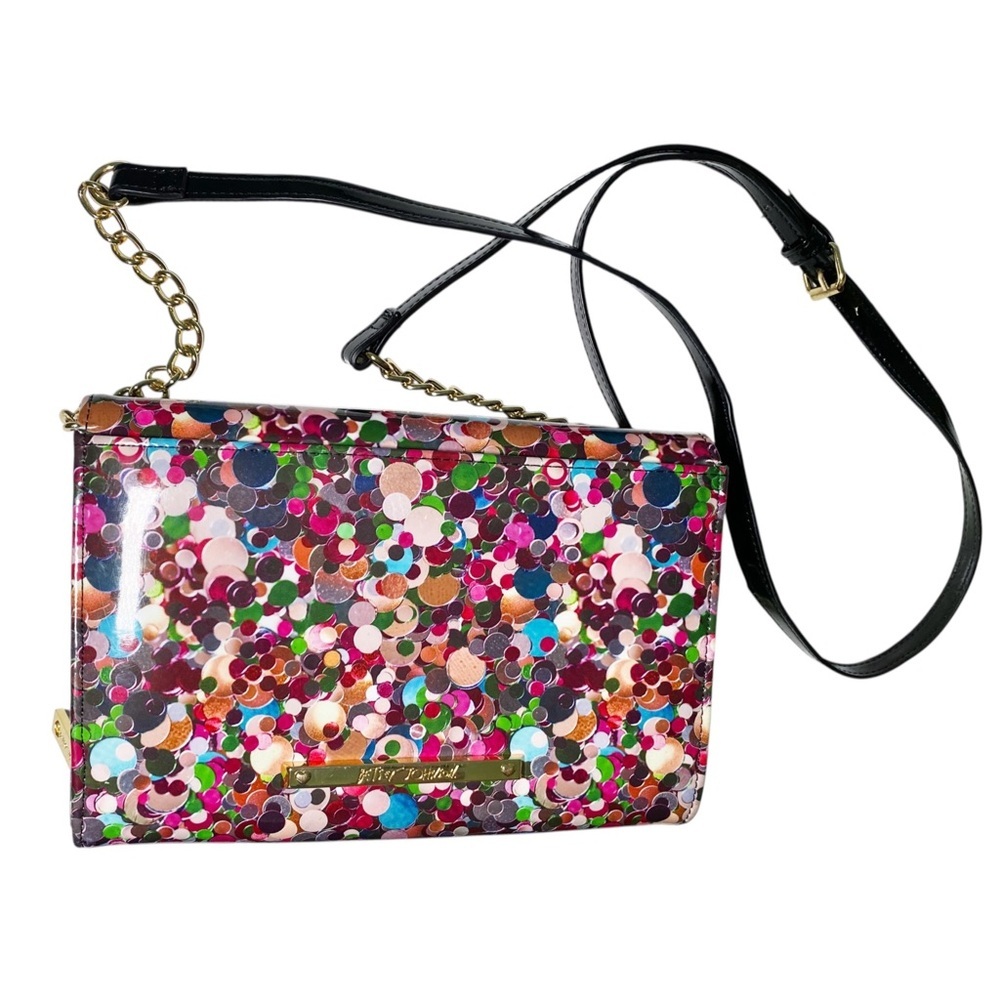 Betsey Johnson Multicolor Confetti Crossbody Bag with Black Bow - Picture 2 of 9